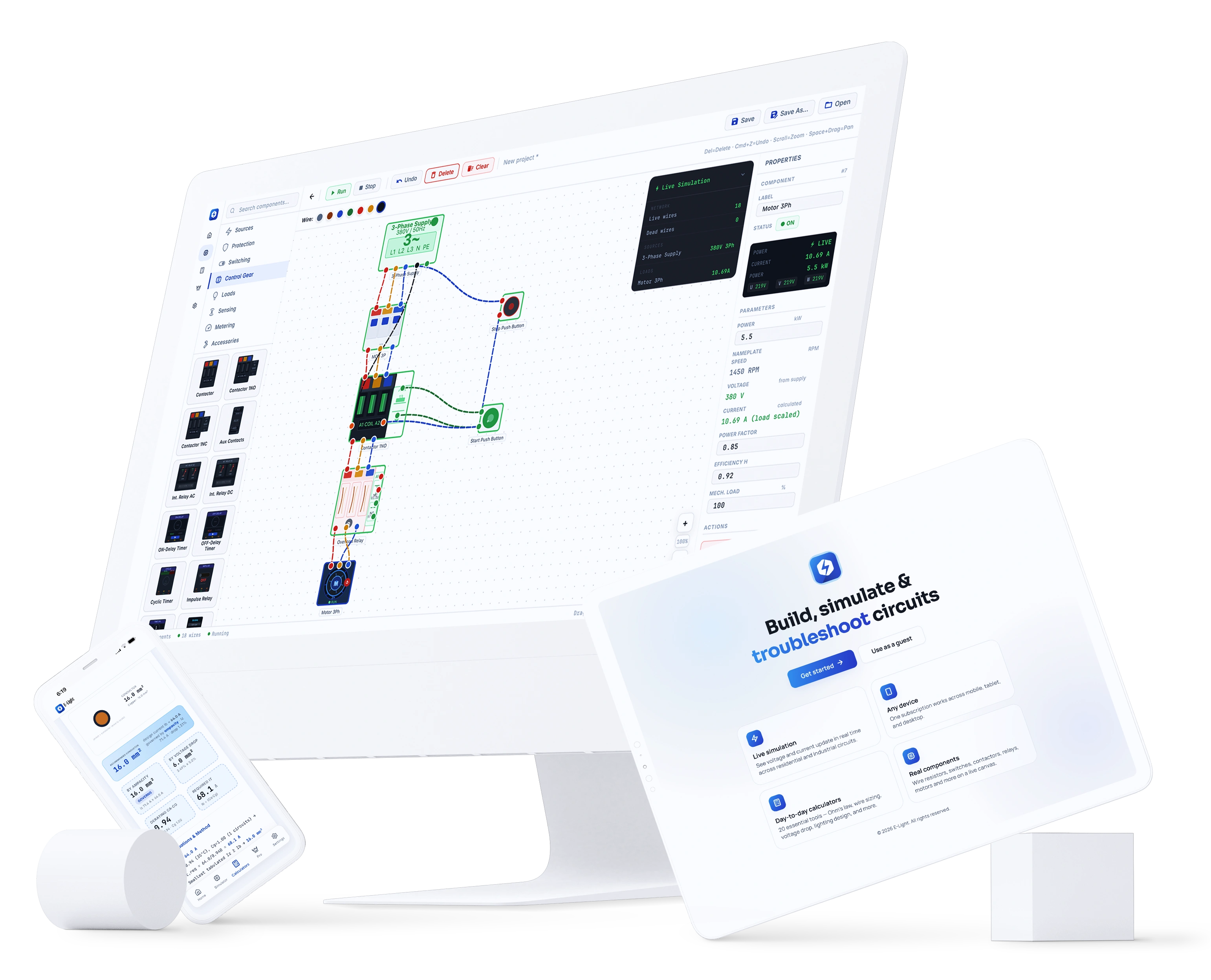 E-Light simulator running on desktop, tablet and phone